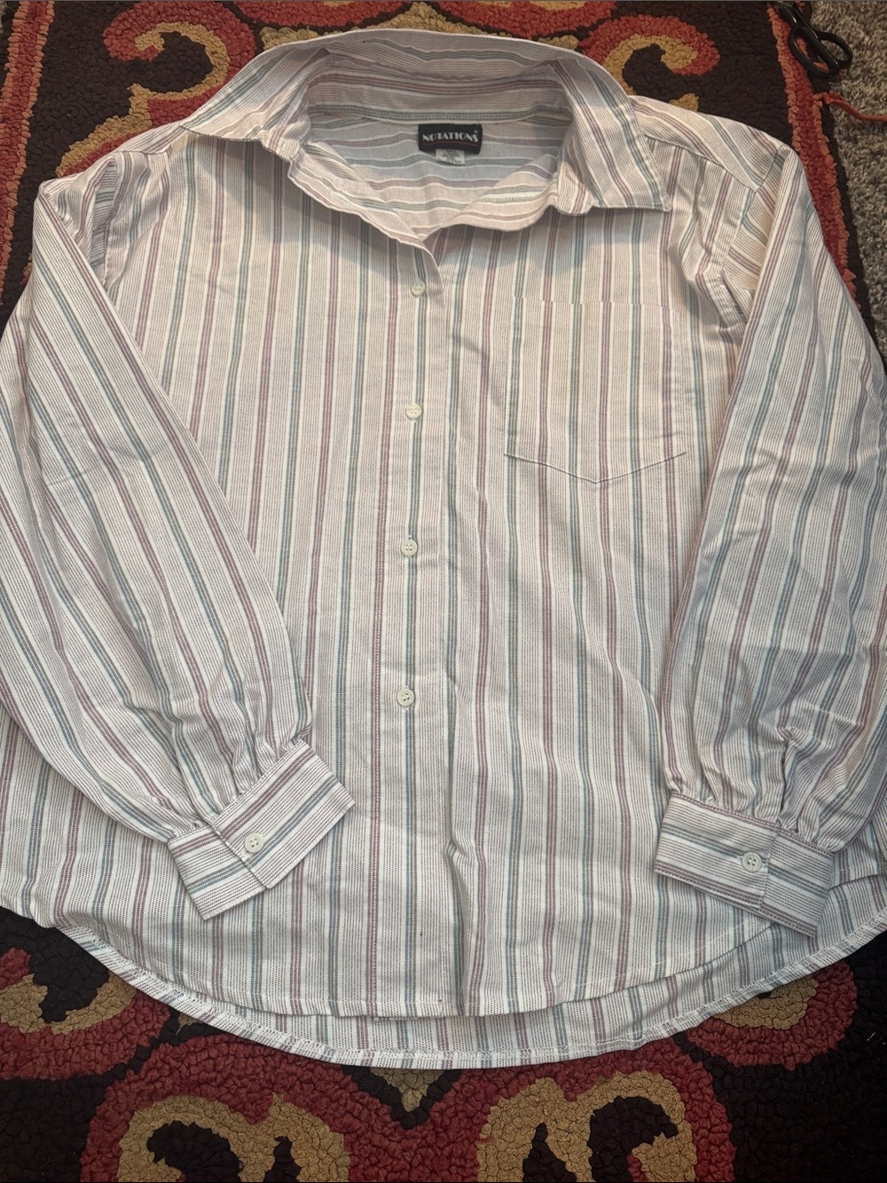 Notations Long-Sleeve Striped Shirt - White with Pink & Blue Stripes